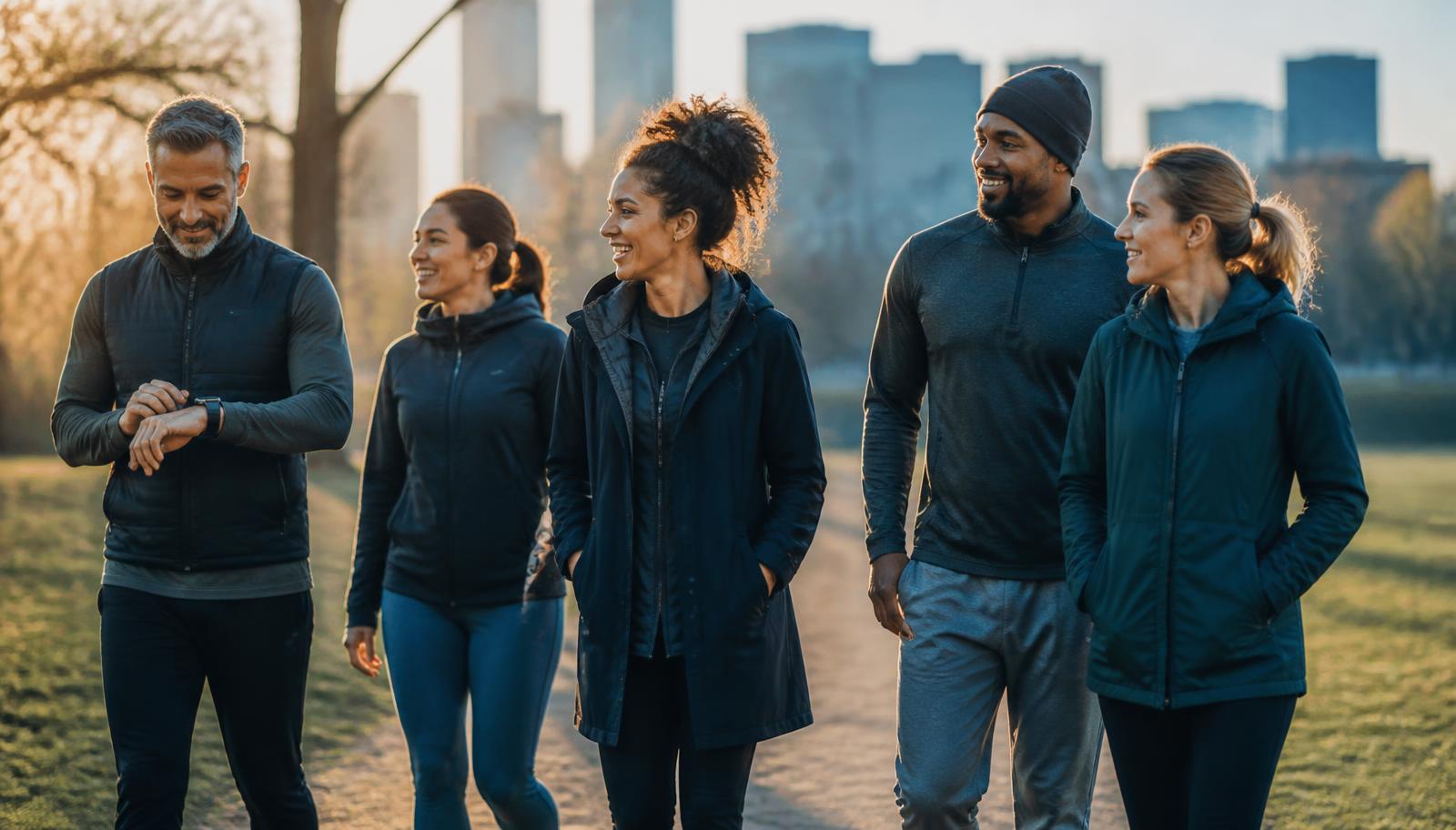 People walking outdoors together at golden hour