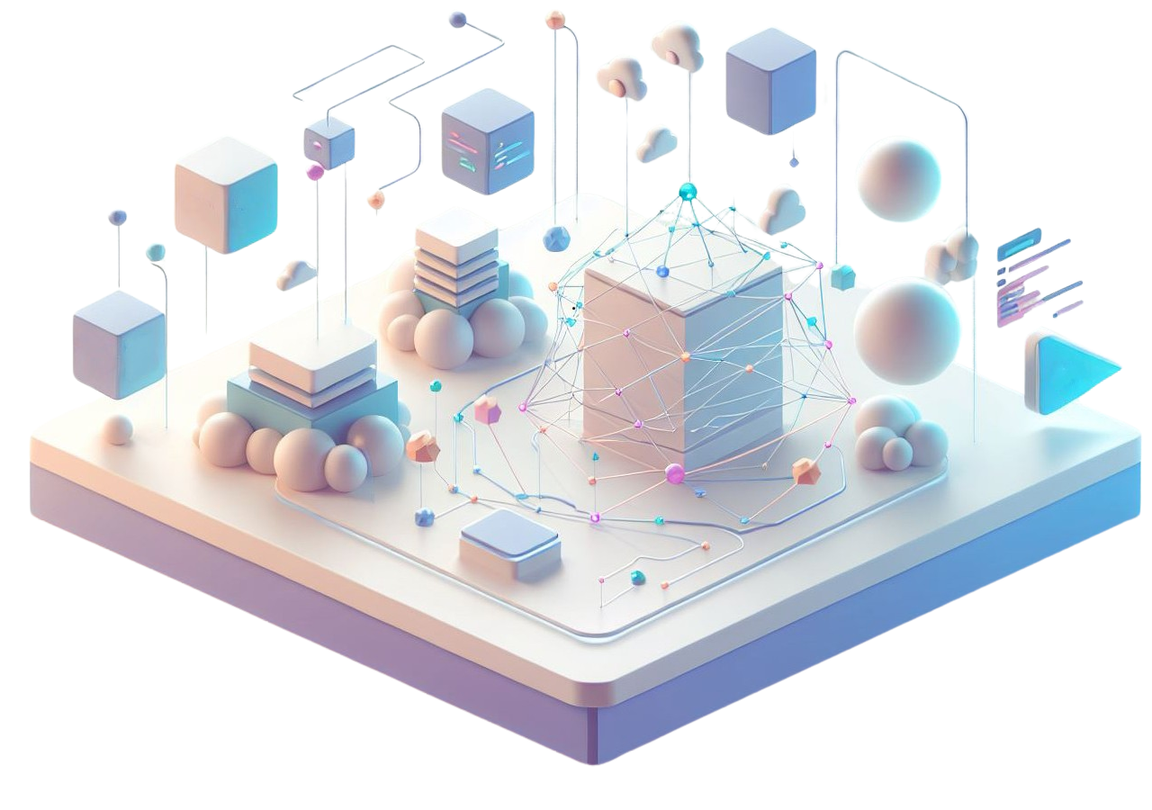 Isometric illustration of connected VivaScore API services