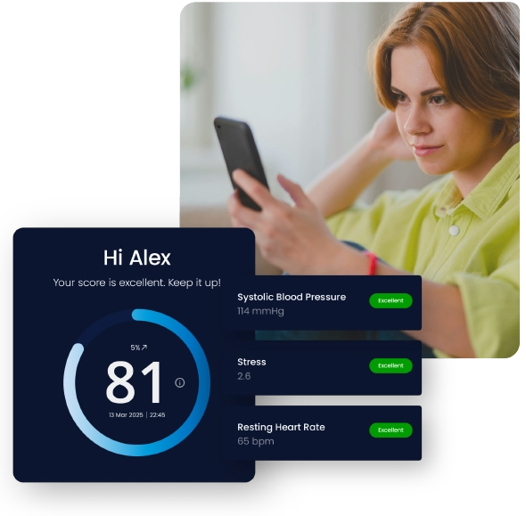 VivaScore app showing a health scan and score on a phone